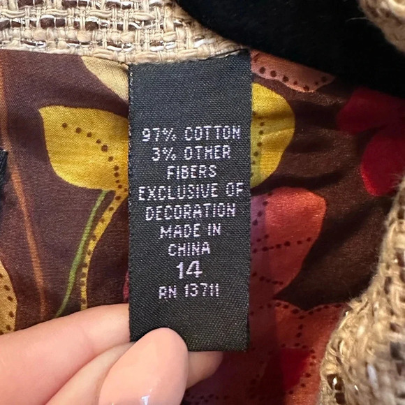 Context Tan Beige Gold Metallic Tweed Blazer Jacket Floral Lining Size 14 - Picture 13 of 15
